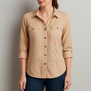 Notations Petite Polka Dot Button-Up Blouse